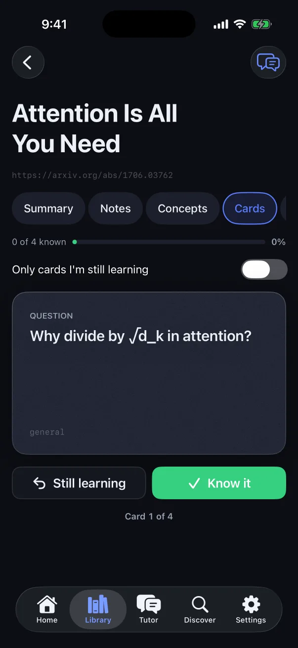 Owlish on iPhone: flashcards for a paper