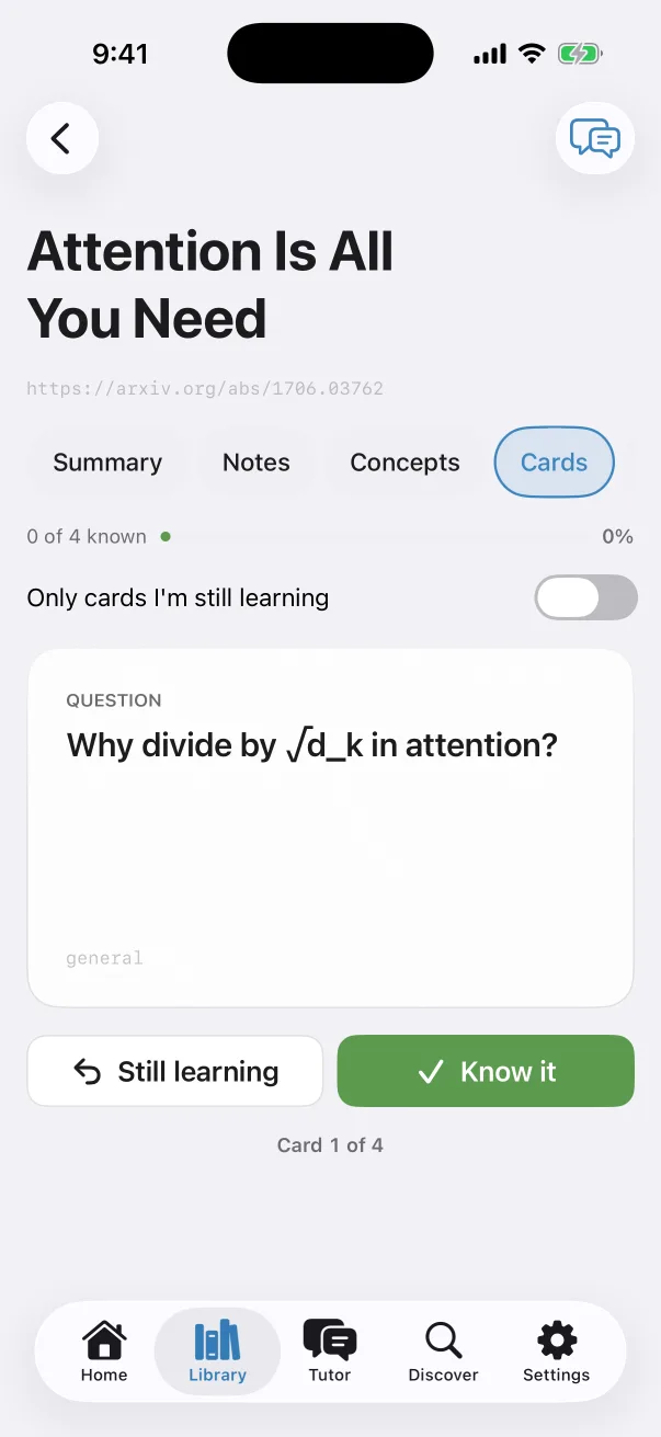 Owlish on iPhone: flashcards for a paper