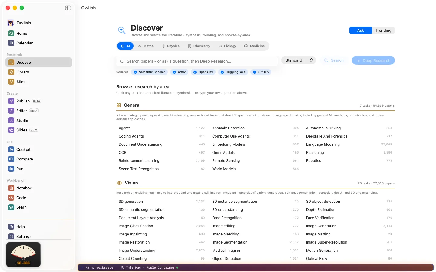 Discover in Owlish: searching papers across sources