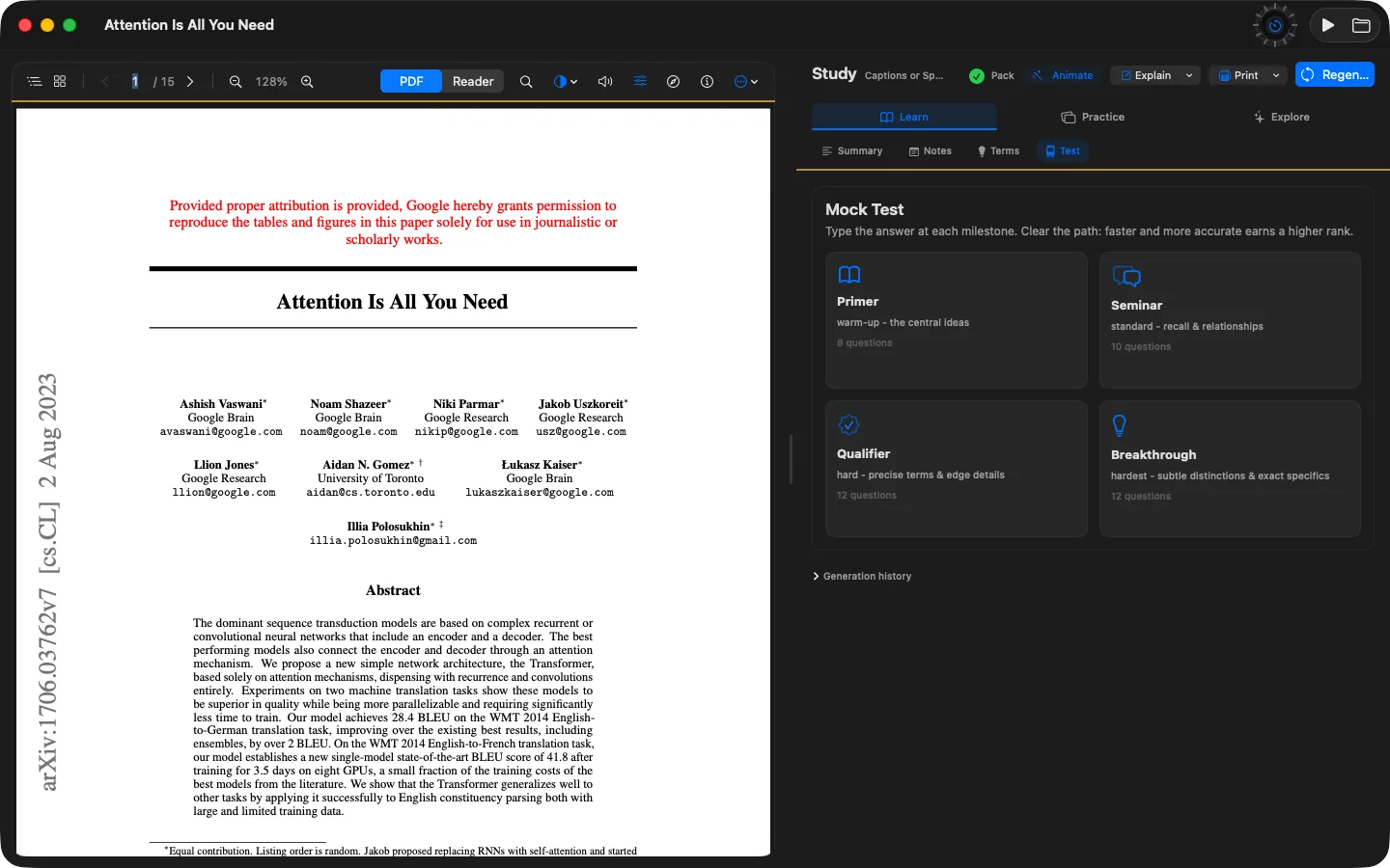 A mock test for a paper in Owlish